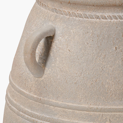 Grey Wash Fibrestone Large Decorative Vase with Handles – Ribbed Statement Floor Vase
