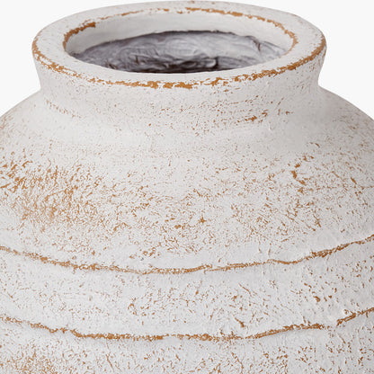 White Wash Fibrestone Decorative Ribbed Vase