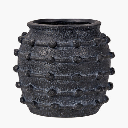Black Bobble Fibrestone Decorative Planter Small – Textured Modern Vase for Stylish Interiors
