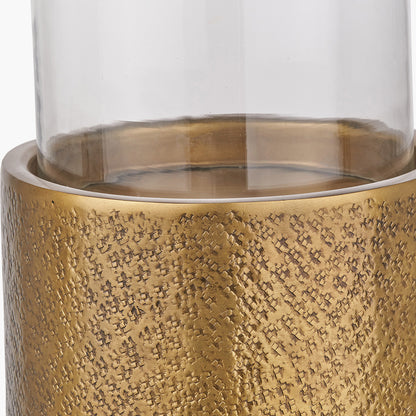 Large Antique Brass Finish Metal and Clear Glass Hurricane