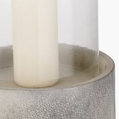 Stone Grey Metal and Clear Glass Hurricane Large