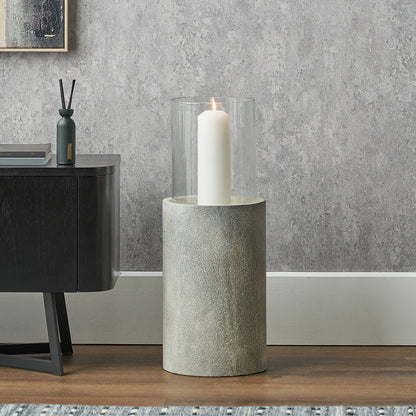 Stone Grey Metal and Clear Glass Hurricane Large