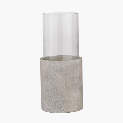 Stone Grey Metal and Clear Glass Hurricane Lantern