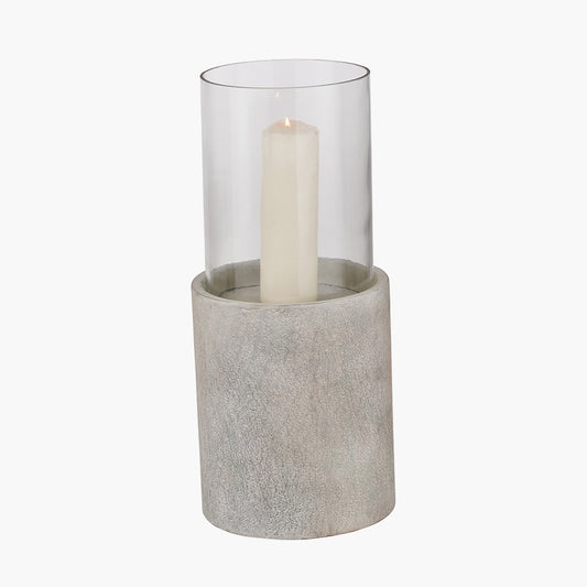 Stone Grey Metal and Clear Glass Hurricane Lantern