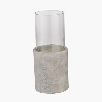 Stone Grey Metal and Clear Glass Hurricane Lantern