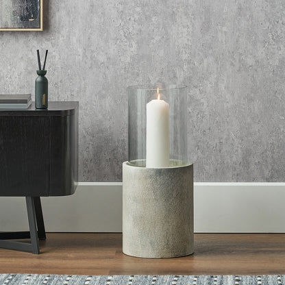 Stone Grey Metal and Clear Glass Hurricane Lantern
