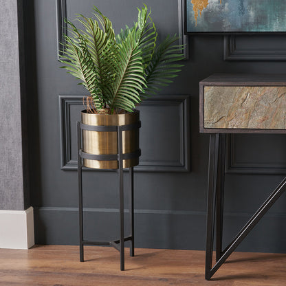 Large Brass and Matt Black Metal Floor Planter – Handcrafted Modern Plant Stand for Stylish UK Homes