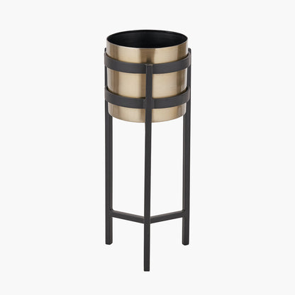 Brass and Matt Black Metal Floor Planter – Handcrafted Modern Plant Stand for Stylish UK Homes
