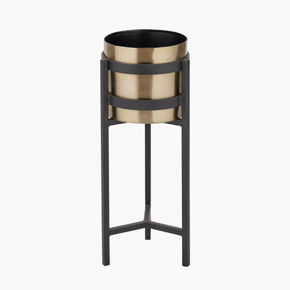Brass and Matt Black Metal Floor Planter – Handcrafted Modern Plant Stand for Stylish UK Homes