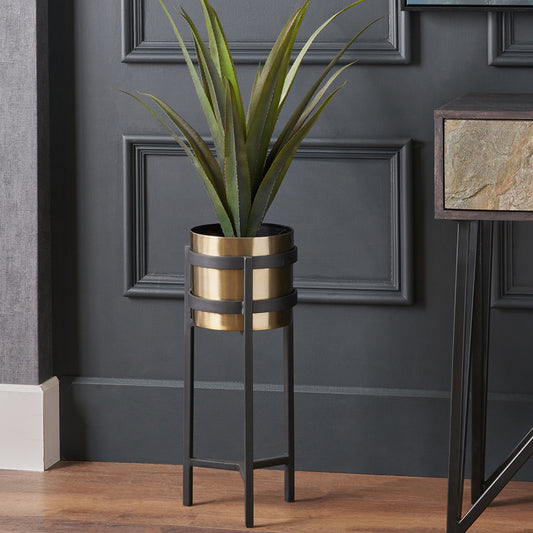 Brass and Matt Black Metal Floor Planter | Small