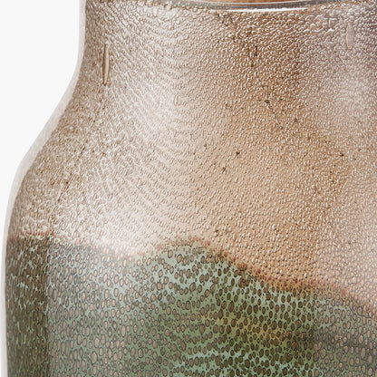 Hand-Blown Valtellina Brown and Green Glass Vase with Bubble Finish
