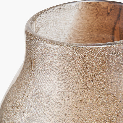 Hand-Blown Valtellina Brown and Green Glass Vase with Bubble Finish