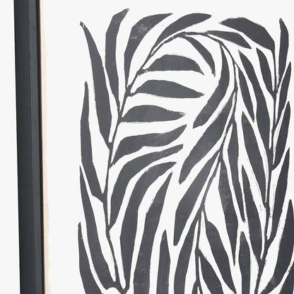 Set of 2 Monochrome Black Leaf Print Canvases with Black Frames