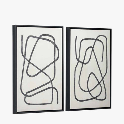 Set of 2 Black Squiggle Print Canvases with Black Frames