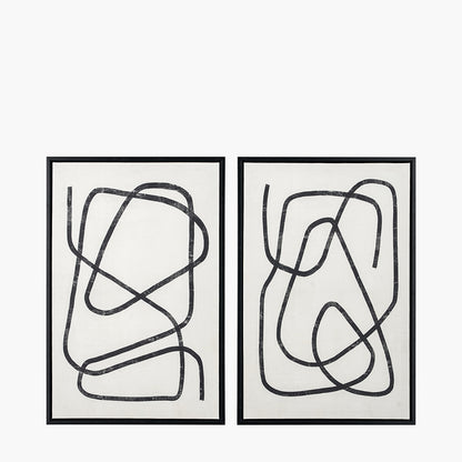 Set of 2 Black Squiggle Print Canvases with Black Frames