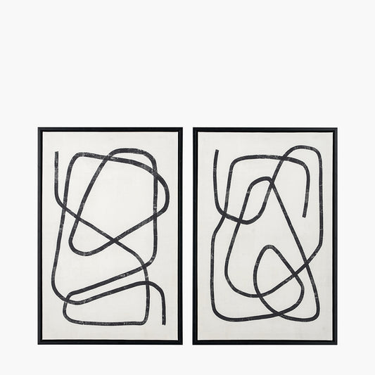 Set of 2 Black Squiggle Print Canvases with Black Frames