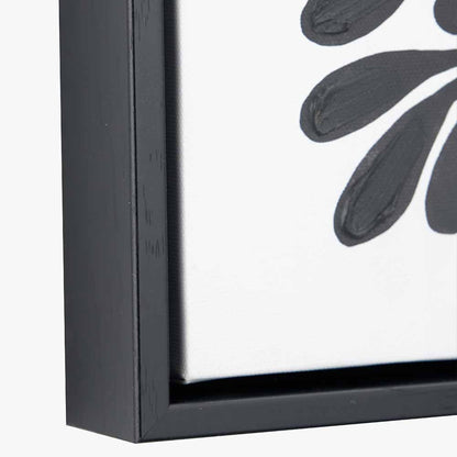 Set of 2 Black Leaf Print Square Canvases with Black Frames