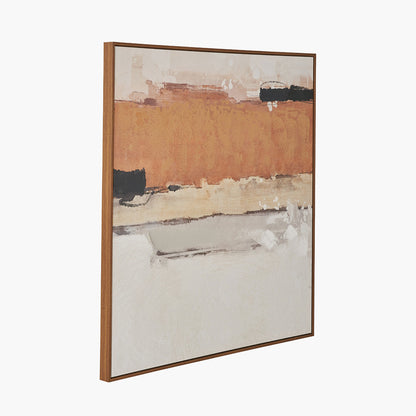 White and Terracotta Abstract Square Canvas with Oak Effect Frame
