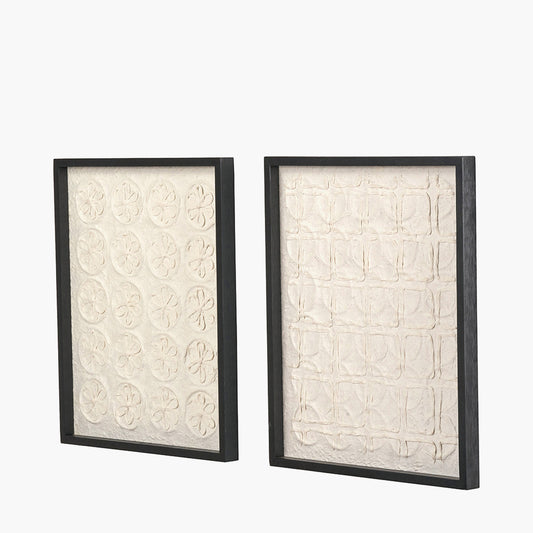 Set of 2 Circular Pattern Natural Paper Design Wall Art with Black Frames