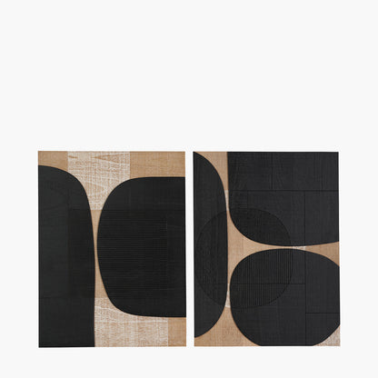 Set of 2 Black and Natural Wooden Textured Design Wall Art