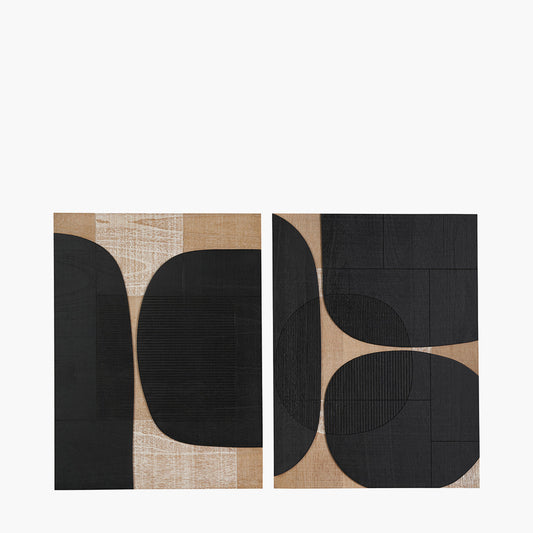 Set of 2 Black and Natural Wooden Textured Design Wall Art