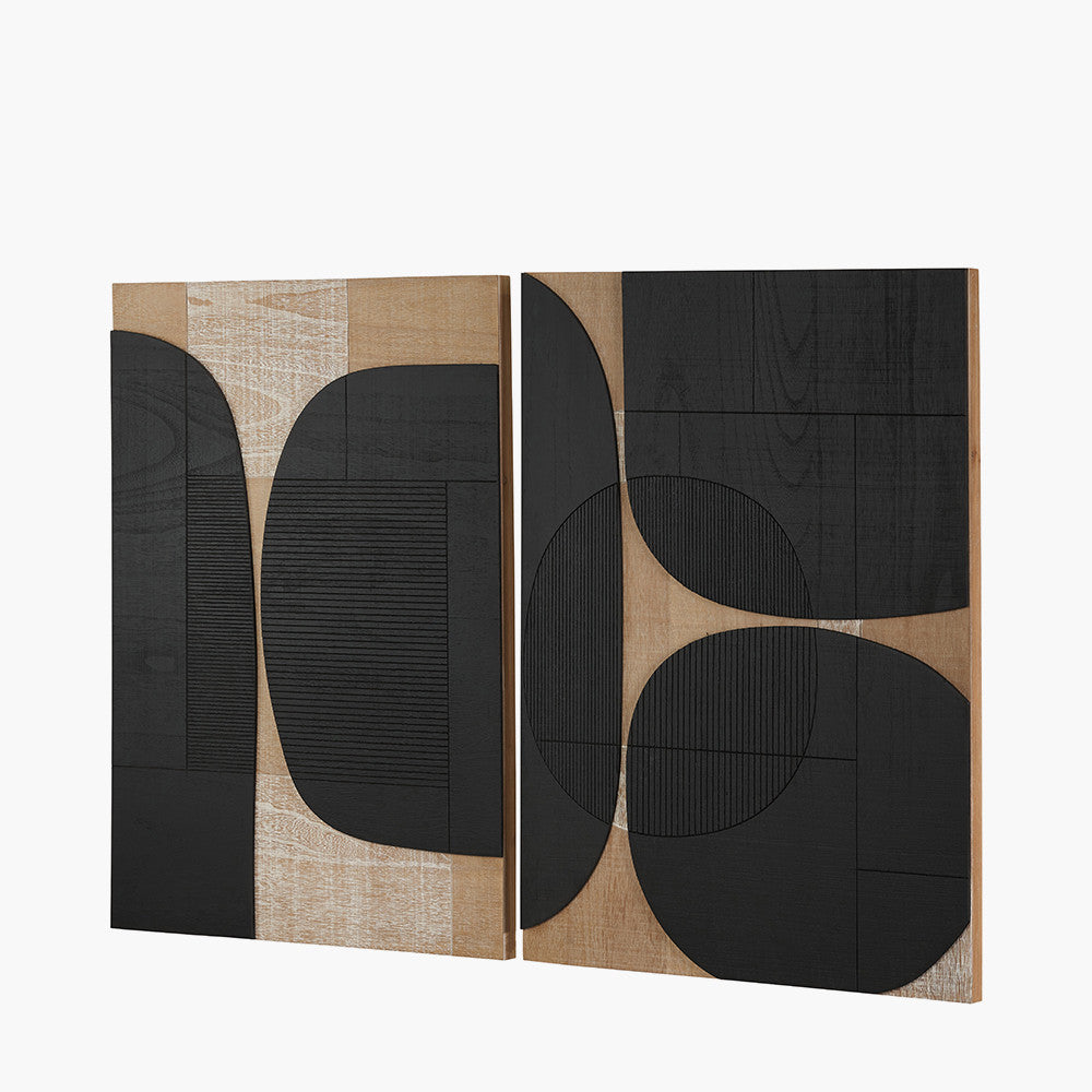 Set of 2 Black and Natural Wooden Textured Design Wall Art