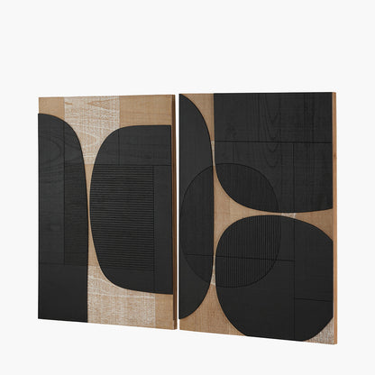 Set of 2 Black and Natural Wooden Textured Design Wall Art