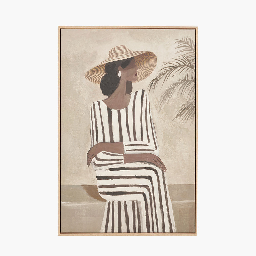 Striped Dress Lady Design Canvas with Natural Frame