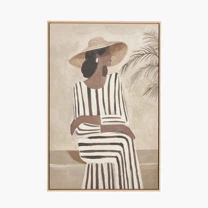 Striped Dress Lady Design Canvas with Natural Frame