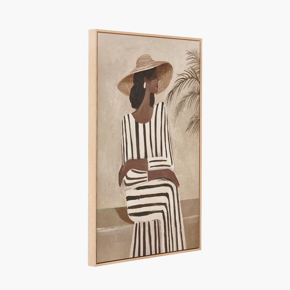 Striped Dress Lady Design Canvas with Natural Frame