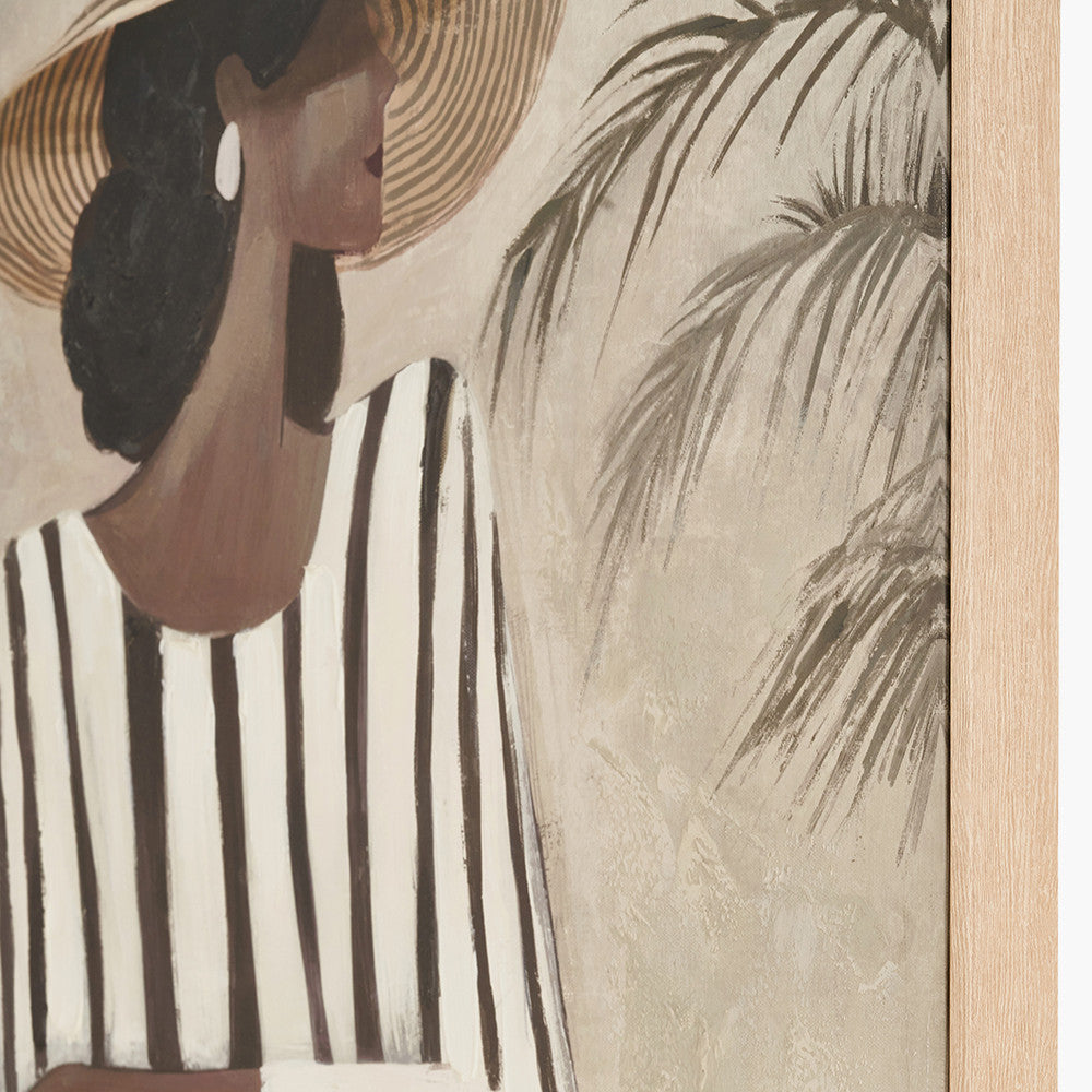 Striped Dress Lady Design Canvas with Natural Frame