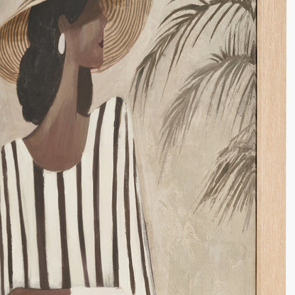 Striped Dress Lady Design Canvas with Natural Frame