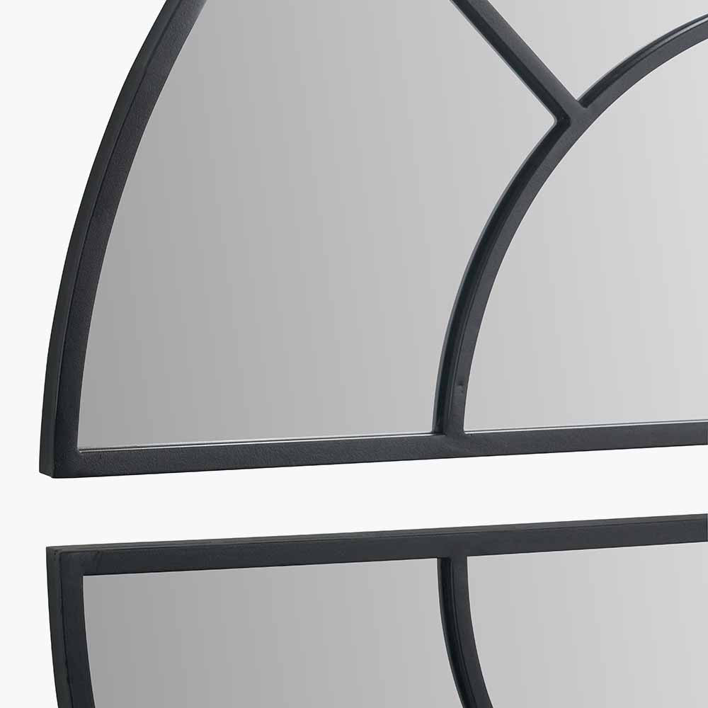 Black Metal 2 Half Moon Section Wall Mirror – 92cm Modern Round Industrial Statement Mirror
