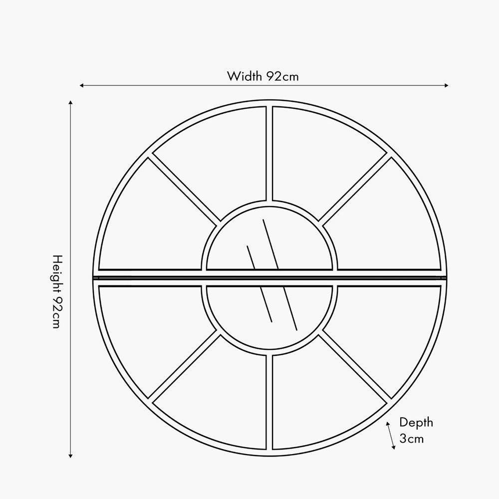 Black Metal 2 Half Moon Section Wall Mirror – 92cm Modern Round Industrial Statement Mirror