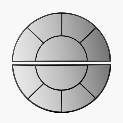 Black Metal 2 Half Moon Section Wall Mirror – 92cm Modern Round Industrial Statement Mirror