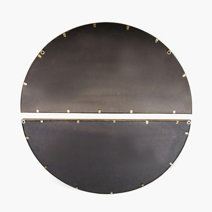 Antique Gold Metal 2 Half Moon Section Wall Mirror – Large Round Statement Mirror 92cm