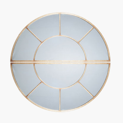 Antique Gold Metal 2 Half Moon Section Wall Mirror – Large Round Statement Mirror 92cm