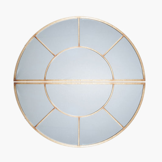 Antique Gold Metal 2 Half Moon Section Wall Mirror – Large Round Statement Mirror 92cm
