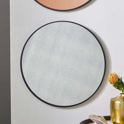 Black Wood Veneer and Foxed Glass Round Wall Mirror – Contemporary Elegance for Modern Homes