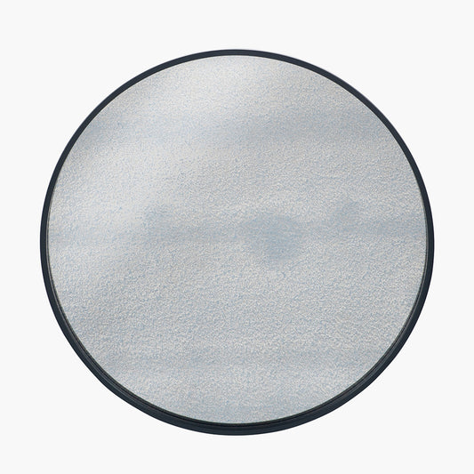 Black Wood Veneer and Foxed Glass Round Wall Mirror – Contemporary Elegance for Modern Homes