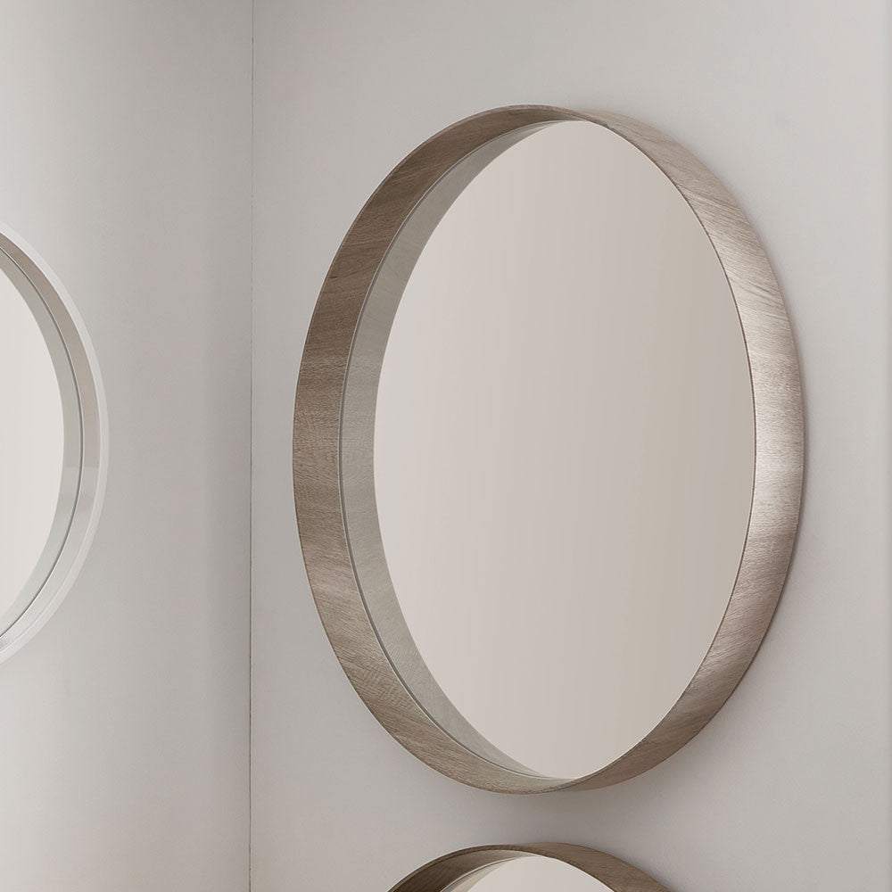 Grey Oak Wood Veneer Frame, adds a natural, modern texture to your space. Contemporary Round Shape. W74xD74xH6cm. Ready to hang and enjoy. Shop online today at www.nobleandnook.co.uk