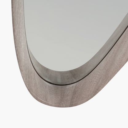 Grey Oak Wood Veneer Teardrop Wall Mirror – Mid-Century Modern Design