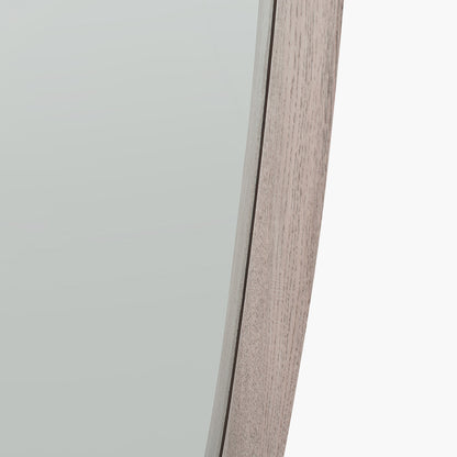 Grey Oak Wood Veneer Teardrop Wall Mirror – Mid-Century Modern Design