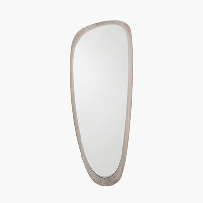 Grey Oak Wood Veneer Teardrop Wall Mirror – Mid-Century Modern Design