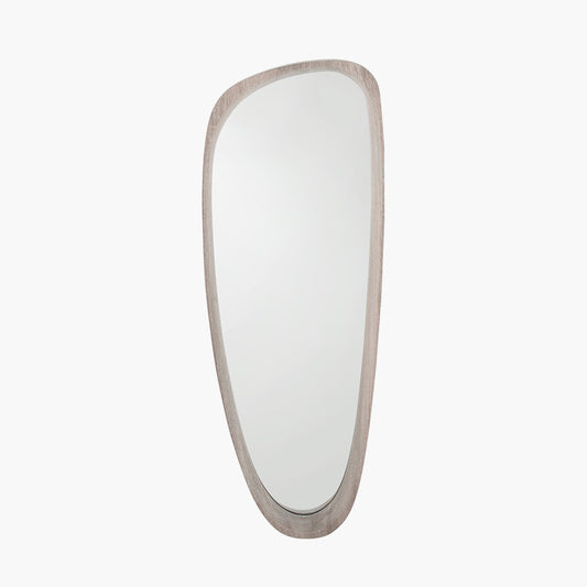 Grey Oak Wood Veneer Teardrop Wall Mirror – Mid-Century Modern Design
