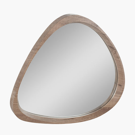 Natural Wood Veneer Curved Wall Mirror – Modern Minimalist Home Décor
