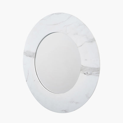 White Marble Effect Round Wall Mirror | Contemporary Wall Mirror