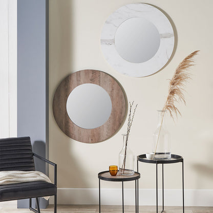 White Marble Effect Round Wall Mirror | Contemporary Wall Mirror