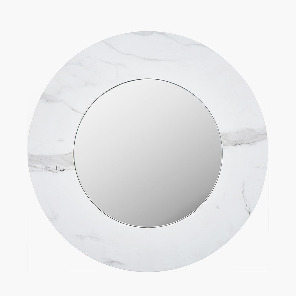 White Marble Effect Round Wall Mirror | Contemporary Wall Mirror