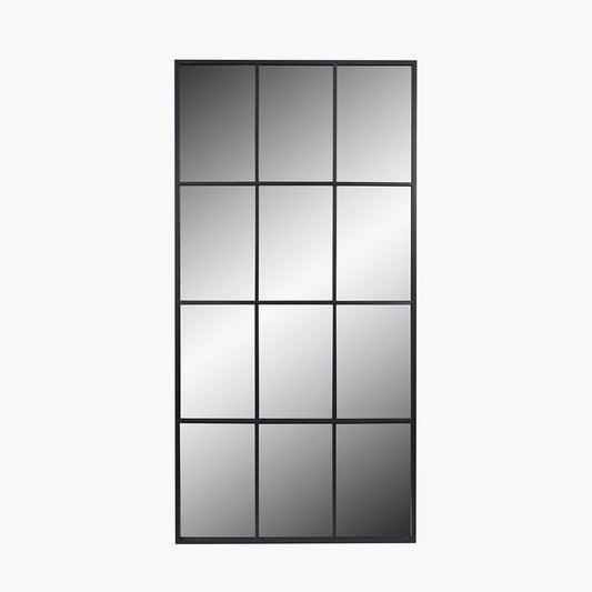 Dark Grey Metal 12 Section Floor Mirror – 200cm Industrial Window Style Leaner Mirror